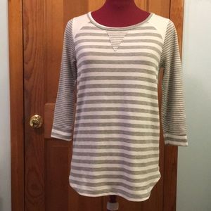 Pink Clover 3/4 Sleeve Gray and White Stripe Top